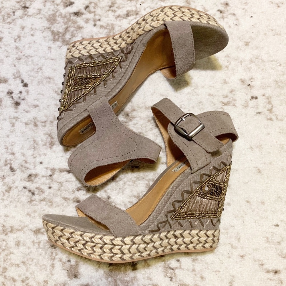 Naughty Monkey Platform Wedge Beaded Espadrille Sandal 9.5